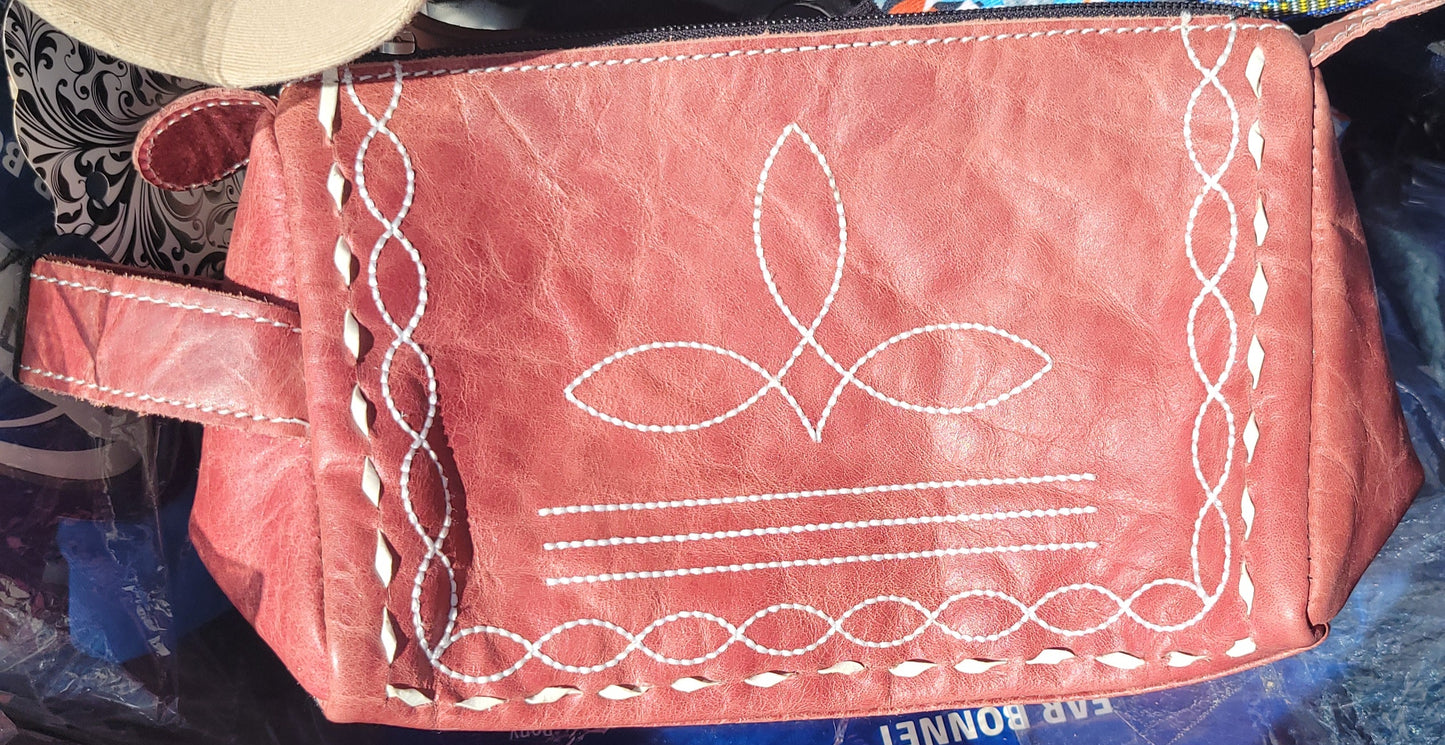 Leather cosmetic/glove bag